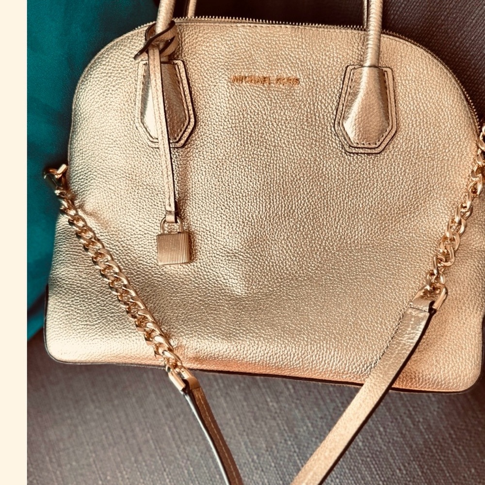 Michael Kors Metallic Gold Satchel with handles and crossbody strap